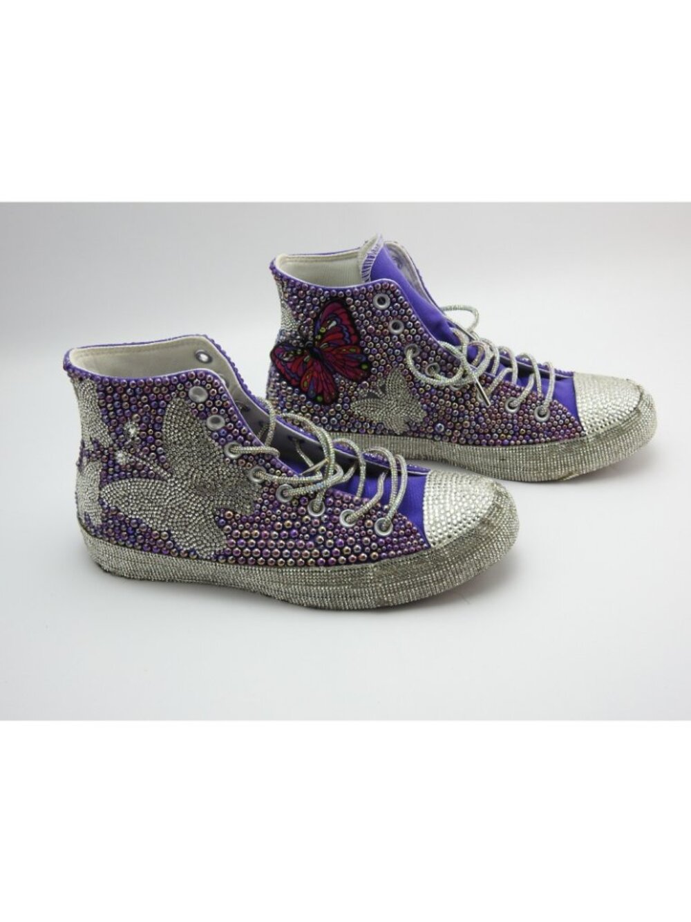 Converse All Star Custom Rhinestone Butterfly High Top Sneakers Purple Women's 9 - Picture 5 of 8